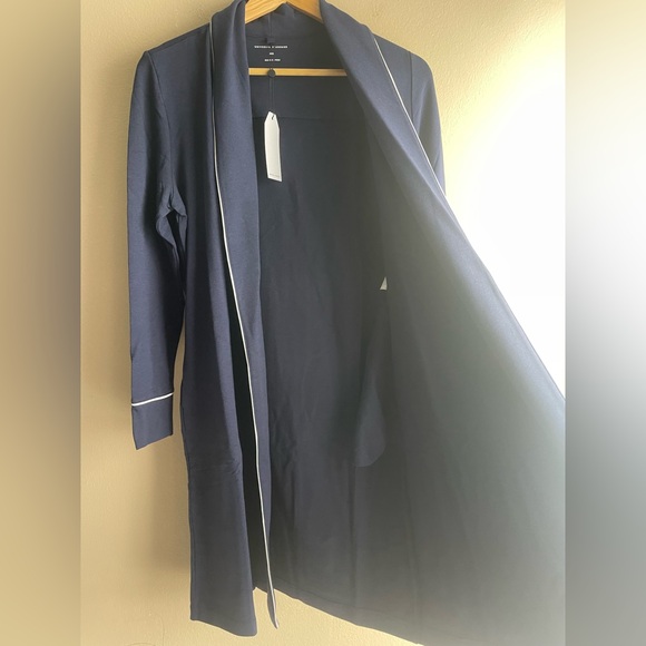 New Universal Standard Rachele Lounge Robe Blue Piping Women Size 4XS - Picture 3 of 13